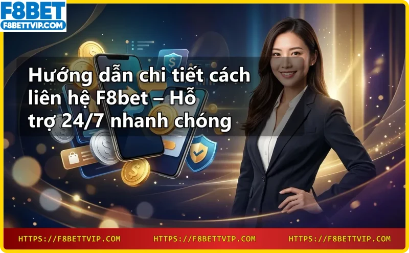 Ba kênh hỗ trợ F8bet phổ biến: chat, email, hotline – hiển thị dạng thẻ phát sáng trên nền tối