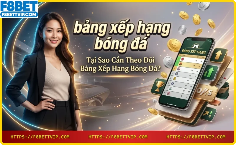 Biểu tượng bảng xếp hạng bóng đá với mũi tên tăng trưởng và kính lúp phân tích