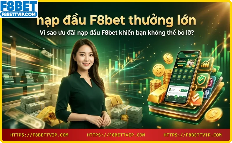 Người chơi nhận thưởng nạp đầu F8bet với tiền xu vàng và điện thoại