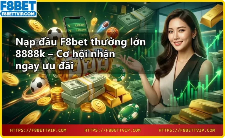 Người chơi nhận thưởng nạp đầu F8bet với tiền xu vàng và điện thoại