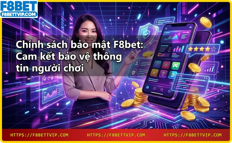 Tài liệu chính sách bảo mật với các tiêu chí đánh giá như minh bạch, tuân thủ pháp luật, mã hóa, quyền người dùng, nền neon xanh tím.